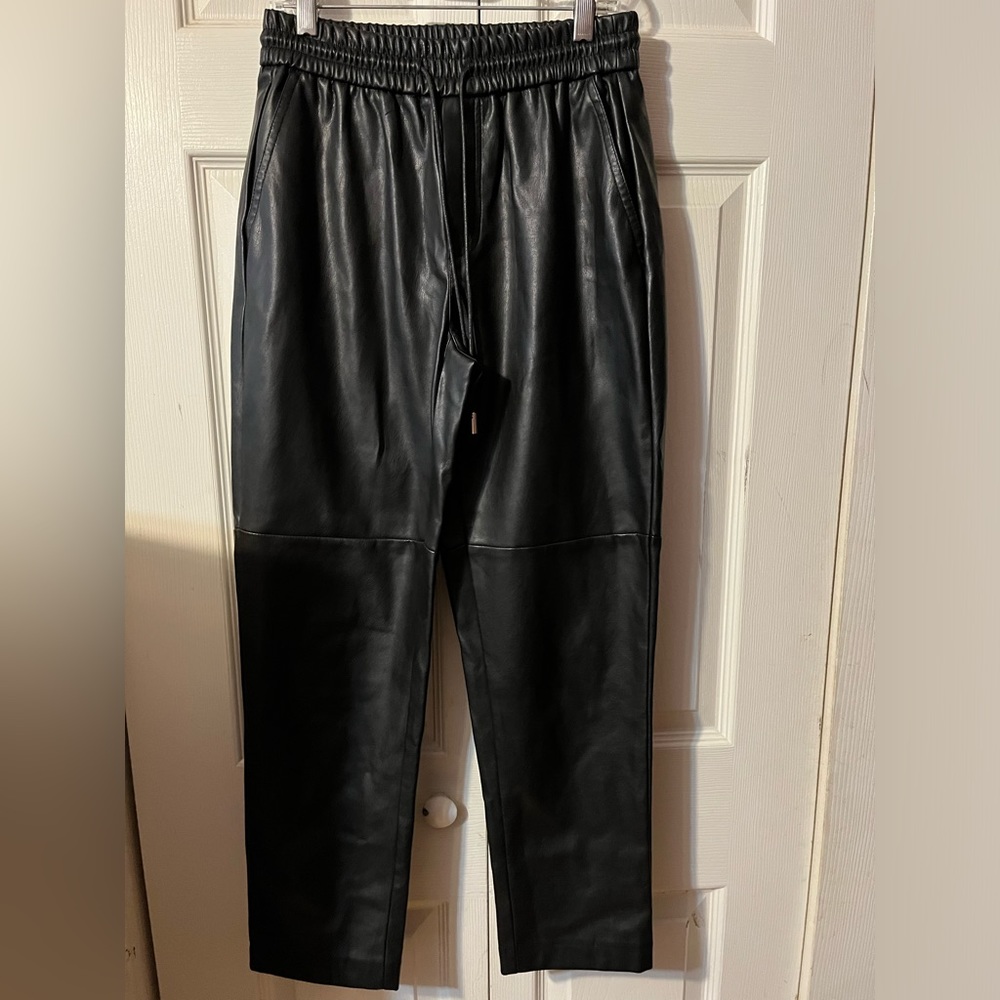 Mango MNG Drawstring Waist Faux Leather Tapered Leg Pants. Size XXS